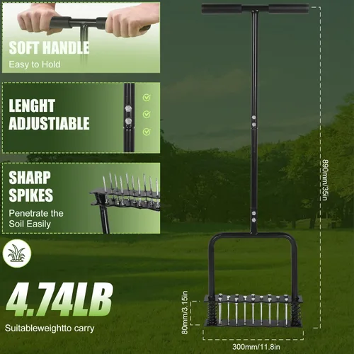 Miniatura 2 de Herramienta aireadora de césped, herramienta manual de acero inoxidable con base de resorte, diseño automático de limpieza de suciedad y hojas