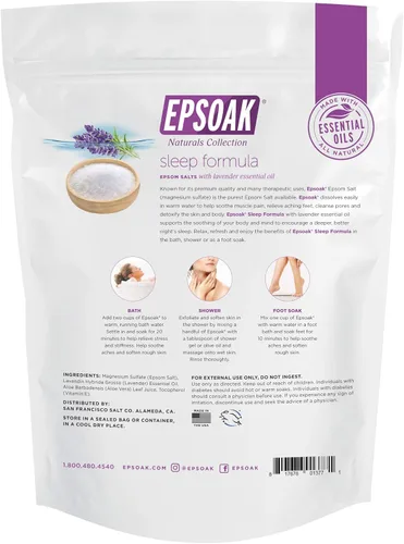 Miniatura 2 de Epsoak Sal de Epsom de 2 libras USP sulfato de magnesio con aroma a lavanda, bolsa de sal de Epsom resellable, fabricada en los Estados Unidos