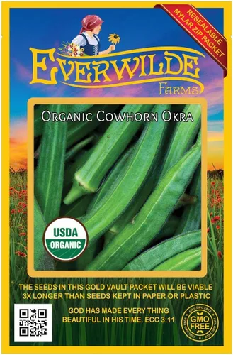 Miniatura 4 de Everwilde Farms - Semillas de okra de cuerno de vaca orgánicas de 1 onza - Paquete Gold Vault