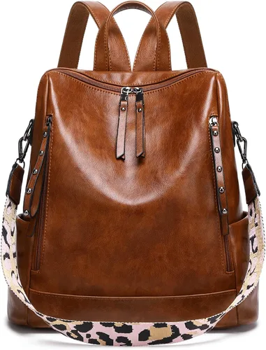 Mochila de cuero para mujer, tamaño pequeño, a la moda, para todos los días, viajes, bolsa de hombro, color marrón, Marrón, talla única , Fashion