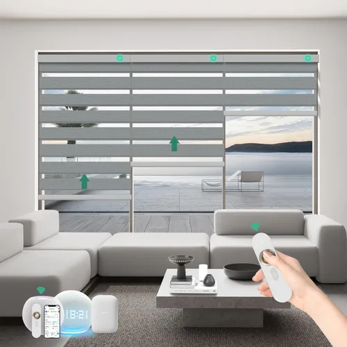 Miniatura 20 de Persianas motorizadas de cebra con control remoto, funcionan con HomeKit Alexa, cortinas eléctricas automáticas para ventanas, 60% opacas, filtro