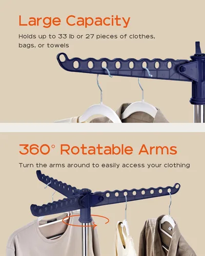 Miniatura 4 de CASAMAYA Tendedero de Ropa Plegable, Tendedero de Ropa con Trípode de 59 Pulgadas para Interiores con Riel Giratorio para 27 Piezas de Ropa, Ahorro
