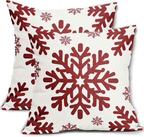 Miniatura 16 de Fundas de almohada decorativas de Navidad negras 40x40 cm con copos de nieve blancos de Navidad, juego de 2, temática rústica de invierno