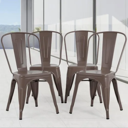 Miniatura 10 de Juego de 4 sillas de comedor de metal para patio, sillas de restaurante de 18 pulgadas, altura de asiento para interiores y exteriores, apilables