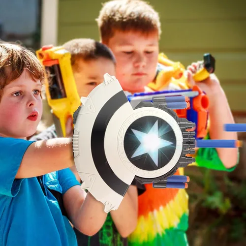 Miniatura 6 de KooRare - Juguetes de escudo que disparan dardos para pistolas - Juguetes para niños superhéroes de 6, 7, 8, 9+ años, juguete de rol con luces