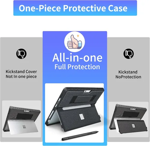 Miniatura 3 de Funda para Microsoft Surface Pro 11/10/9/8 de 13 pulgadas, con cubierta de soporte, correa de mano, funda resistente todo en uno compatible con Negro