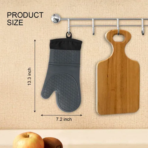 Miniatura 4 de 2 guantes de silicona para horno, impermeables y antideslizantes, resistentes a la temperatura hasta 500 °F 13 pulgadas, color gris