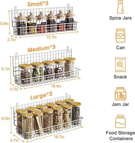 Miniatura 7 de JKsmart Organizador de especias de 9 niveles con gancho para puerta, montaje en pared y capacidad extra grande para despensa – Diseño elegante