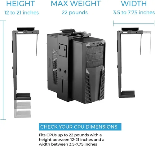 Miniatura 2 de HumanCentric Soporte ajustable para computadora debajo del escritorio y montaje en pared, soporte para CPU se adapta a la mayoría de fundas de PC