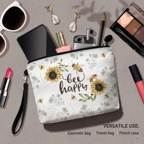 Miniatura 3 de Hglian Bolsa de maquillaje de abeja, organizador de cosméticos inspiradores, bolsa organizadora de artículos de tocador con girasol, bolsa