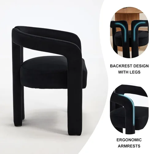 Miniatura 5 de Modern Velvet Dining Chairs Set of 1, Mid Century Modern Upholstered Accent Chair with Curved Backrest and Armrests, Round Thick Cushion Kitchen
