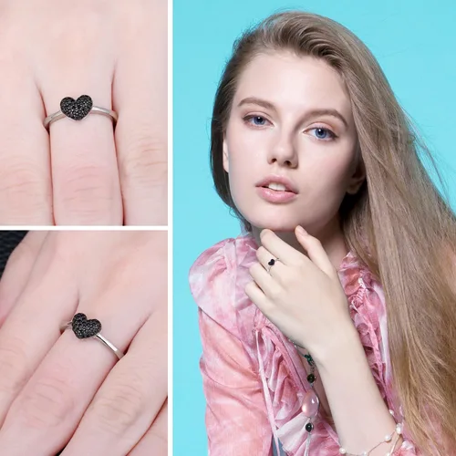 Miniatura 5 de JewelryPalace Love Heart - Anillos de espinela negra genuina para ella, oro blanco de 14 quilates, plata de ley 925, anillo de promesa para mujer