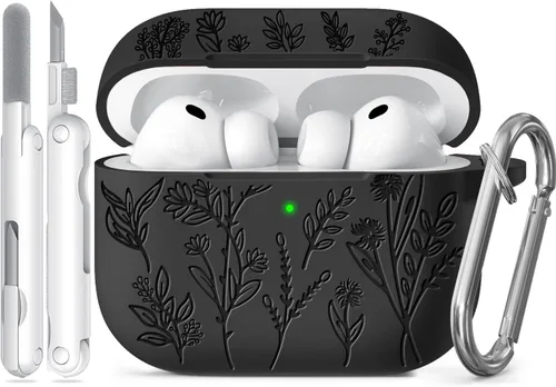 Miniatura 56 de Funda para Airpods Pro 3 con tapa magnética, fundas grabadas con flores para Apple AirPods Pro de 3ª generación 2025, funda de silicona suave