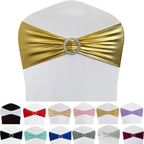 Miniatura 9 de Cintas elásticas de elastano para sillas 50 unidades, lazos elásticos para sillas con hebilla deslizante para decoración de bodas, fiestas, Azul bebé