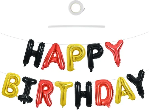 Miniatura 53 de TONIFUL Pancarta de Globos Negros de Feliz Cumpleaños de 16 Pulgadas con Letras de Papel de Aluminio Mylar, Cartel Banderín Reutilizable