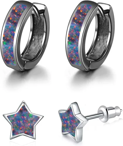 Miniatura 251 de CiNily Aretes Huggie de ópalo con bisagras, chapados en oro, hipoalergénicos, pequeños aretes de aro para mujeres, adolescentes, niñas, hombres