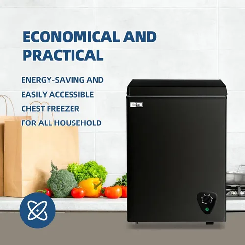 Miniatura 4 de Congelador de pecho de 3.5 pies cúbicos pequeño y profundo, mini congelador negro para exteriores con 7 ajustes de temperatura y cesta extraíble
