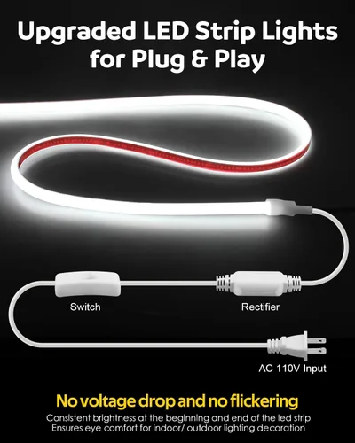 Miniatura 5 de Aclorol Tira de luces LED COB de 110 V para exteriores, impermeable, 6.56 pies/2M, luz diurna blanca 6000 K CRI90+ flexible y Unifrom tira de luz