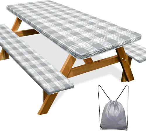 Miniatura 46 de Funda de mesa de picnic con fundas para bancos Esenciales de camping Mantel de picnic impermeable y a prueba de viento con bolsa de cordón, funda