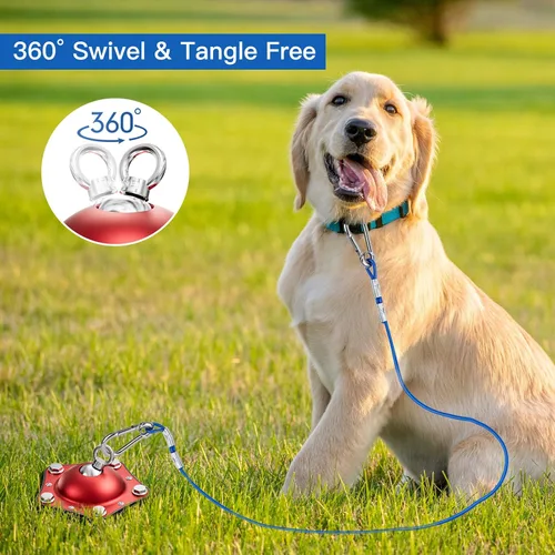 Miniatura 4 de Cable de amarre para perros y estaca para acampar al aire libre, anclaje giratorio de 360°, con cable resistente de 20 pies, el corredor de perro