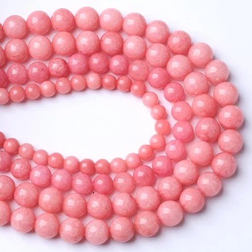 Miniatura 2 de 10 mm, 36 piezas de cuentas de piedra natural de jade rosa, cuentas de rodocrosita y calcedonia para hacer joyas, pulseras DIY, 1 hebra