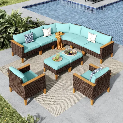 Miniatura 64 de MFSTUDIO Juego de 2 muebles de ratán para patio, sofá biplaza de mimbre para exteriores, juego de conversación para jardín, piscina, patio trasero