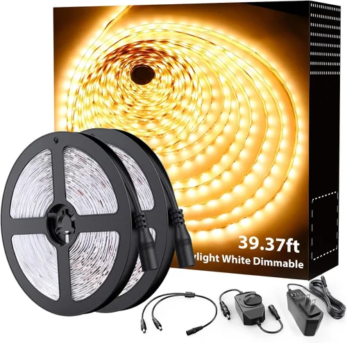 Onforu - Tira de luces LED de color blanco cálido, 39.37 pies, 3000 K, luz de cinta LED regulable, 12 m, 720 LED 2835 brillantes, cinta flexible de