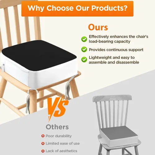 Miniatura 4 de Asiento elevador para silla de cocina, asientos elevadores de 3.8 pulgadas para mesa de comedor con lazos, asiento elevador de comedor