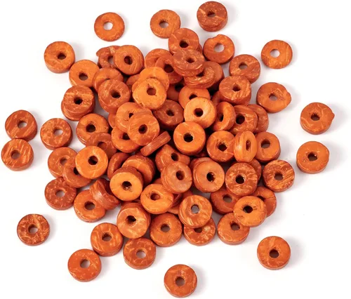 Miniatura 20 de Fashewelry 100 cuentas espaciadoras planas redondas de coco de 0.315 pulgadas (0.354 in), cuentas sueltas para hacer joyas de bricolaje con agujero