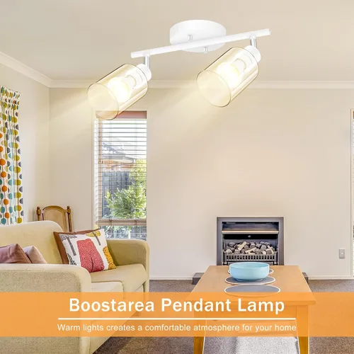 Miniatura 3 de BoostArea Lámparas de baño de 2 luces, modernas luces blancas de pared con pantalla de vidrio transparente, luz de techo flexible para espejo