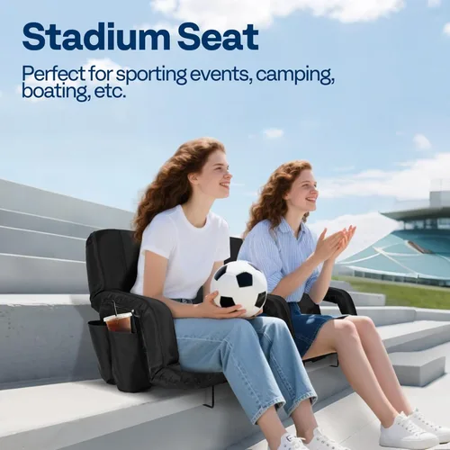 Miniatura 3 de VIVOHOME Asientos reclinables para estadio con respaldo y cojín, paquete de 2 sillas acolchadas portátiles con reposabrazos y soporte para tazas