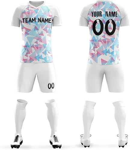 Pantalones cortos de fútbol personalizados, logotipo de nombre impreso, uniforme de manga corta con cuello en V para hombresmujeres y niños, talla