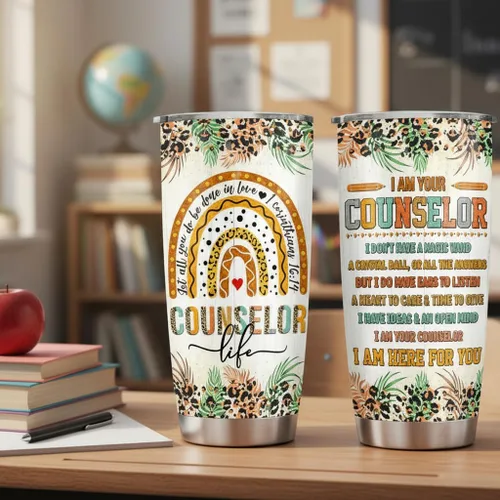 Miniatura 5 de 4LIEUBASMI Vaso de 20 onzas para consejero escolar, semana de agradecimiento al consejero, moderno multicolor con estampado de letras de arco iris