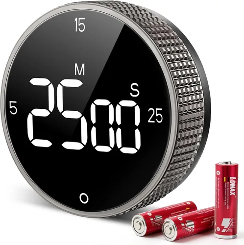 Miniatura 10 de Temporizador magnético de cocina para cocinar con alarma fuerte - Gran pantalla LED de cuenta atrás rotativa Pomodoro, preajuste de 5/15/25 minutos