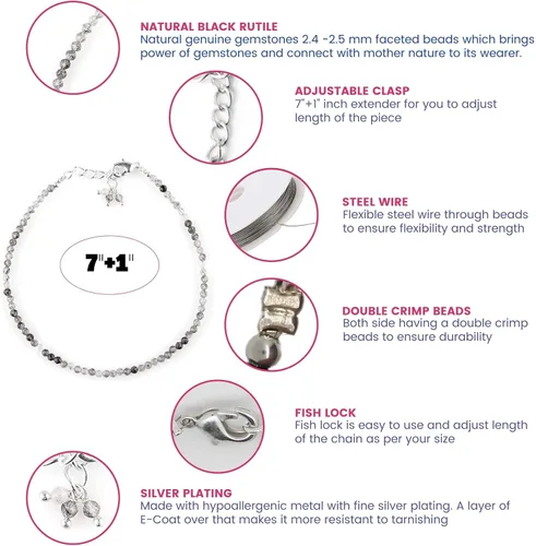 Miniatura 94 de Gempires - Pulseras de cuentas de piedras preciosas hechas a mano, ligeras, de cristal, para uso diario, hipoalergénicas, de 8 pulgadas, chapadas