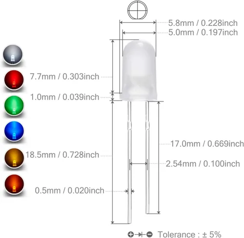 Miniatura 3 de CHANZON Paquete surtido de 60 luces LED de diodo de 0.197 in, lente redonda difusa DC 3V 20mA, lámpara de bombilla de iluminación surtida, variedad