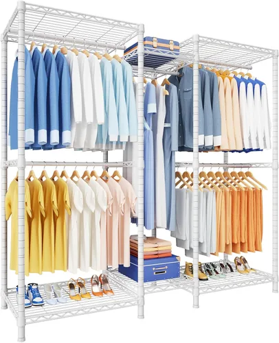 Miniatura 8 de Ulif E12 - Perchero independiente resistente con estantes, sistema de almacenamiento de ropa de metal para colgar ropa, 57.1 pulgadas de ancho x 16