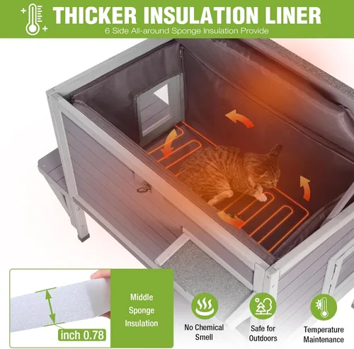 Miniatura 3 de GUTINNEEN Casa Calefaccionada para Gatos de Exterior, Casa Aislada para Gatos de Exteriores Resistente a la Intemperie, Refugio para Gatos Ferales