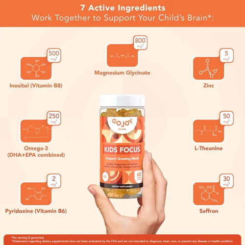 Miniatura 5 de GOJOY NATURALS Gomitas de atención para niños - Suplemento de 7 en 1 para la atención y el enfoque para niños y adolescentes con extracto