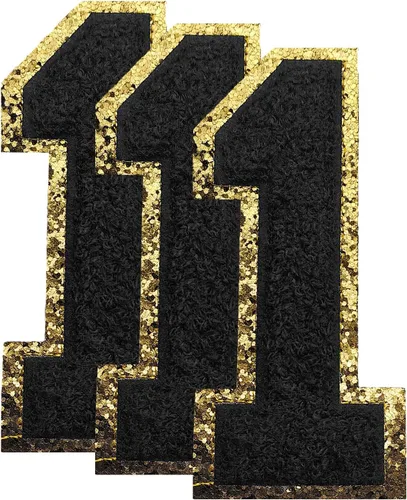 Miniatura 19 de 3 parches de números de chenilla negra, tamaño grande de 4-1/2" parches de números para planchar, parches universitarios para ropa, 8" Borde oro rosa