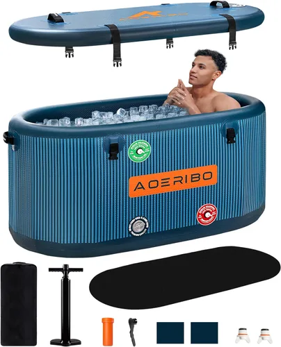 Bañera inflable ovalada XXL de 126 galones, aislamiento superior, bañera de hielo portátil de 8 capas, inmersión de hielo con tapa aislada, bomba de