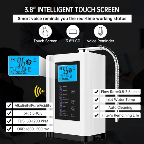 Miniatura 6 de Ionizador de agua, máquina purificadora de agua PH 3.5-10.5 Máquina de agua de ácido alcalino, hasta -500mV ORP, 8000 litros por filtro, 7 ajustes