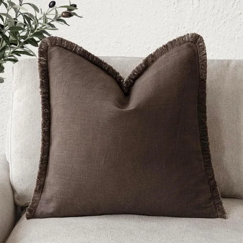 Miniatura 34 de Foindtower Fundas de almohada decorativas de lino con flecos, acogedora funda de cojín bohemia estilo farmhouse con borlas, funda de almohada