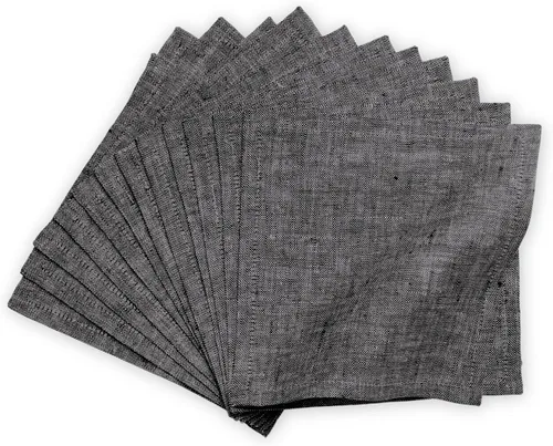 Solino Home Servilletas de cóctel de lino negro Chambray de 6 x 6 pulgadas, servilletas de tela de lino 100% puro, juego de 12 servilletas cuadradas