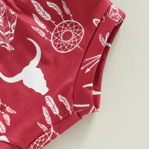 Miniatura 6 de Mandizy Ropa para bebé recién nacida, ropa de verano con estampado de vaquera occidental, camiseta de manga corta, pantalones cortos con diadema, 3
