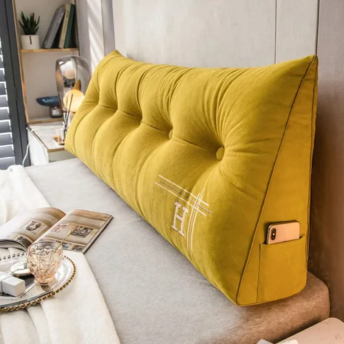 Miniatura 13 de HM&DX Almohada de lectura triangular con cuña para cabecero, almohada de respaldo de terciopelo con funda extraíble y bolsillos laterales