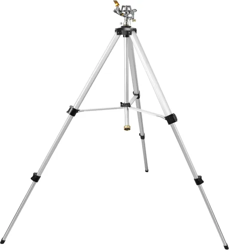 STYDDI Rociador de impacto resistente en base de trípode, rociador telescópico de metal extra alto para áreas grandes, patio, césped, jardín, aguas
