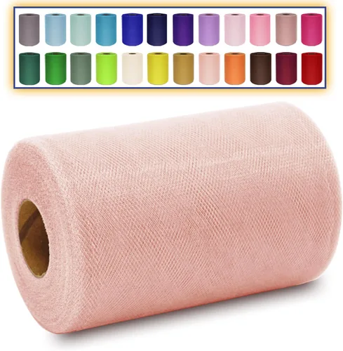Miniatura 20 de Rollo de tela de tul azul agua de 6 pulgadas x 300 pies (100 yardas), cinta de tul mate cinta de red malla carrete para DIY falda tutú lazo de boda