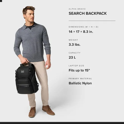 Miniatura 7 de TUMI - Mochila de Búsqueda Alpha Bravo - Mochila para portátil para hombres y mujeres - Mochila para trabajo y viajes - 17.0" X 14.0" X 8.3", Negro