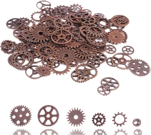 Miniatura 11 de BIHRTC 100 gramos de engranajes steampunk de metal antiguo surtidos en colores para manualidades, dijes para reloj, rueda de reloj, engranaje